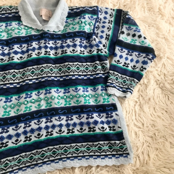 Jimmy Garcia | Vintage Knit Sweater Large Gray Blue Green Oversized - Picture 6 of 16